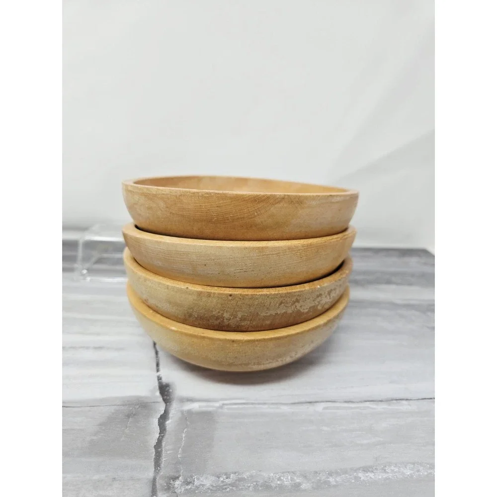 Set 4 Small Vintage Wooden Salad Bowls - 6